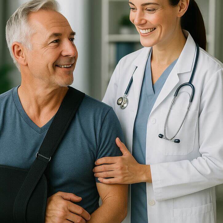 Orthopaedic surgeon in Perth discussing shoulder surgery options with a patient